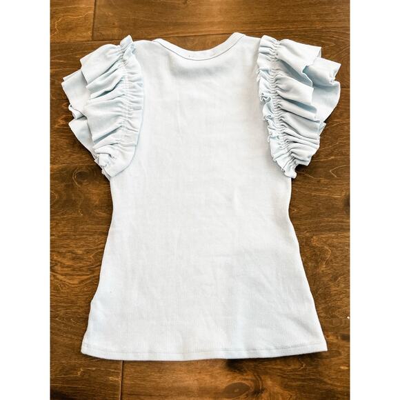 Express Women's XS Ribbed Ruffle‎ Sleeve Top Light Blue Cotton Spandex - Picture 5 of 8